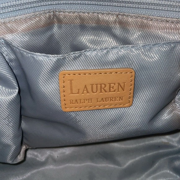 Lauren Ralph Lauren Blue Suede Tan Leather Sample bag Buffy Vintage 2005 - Picture 10 of 12